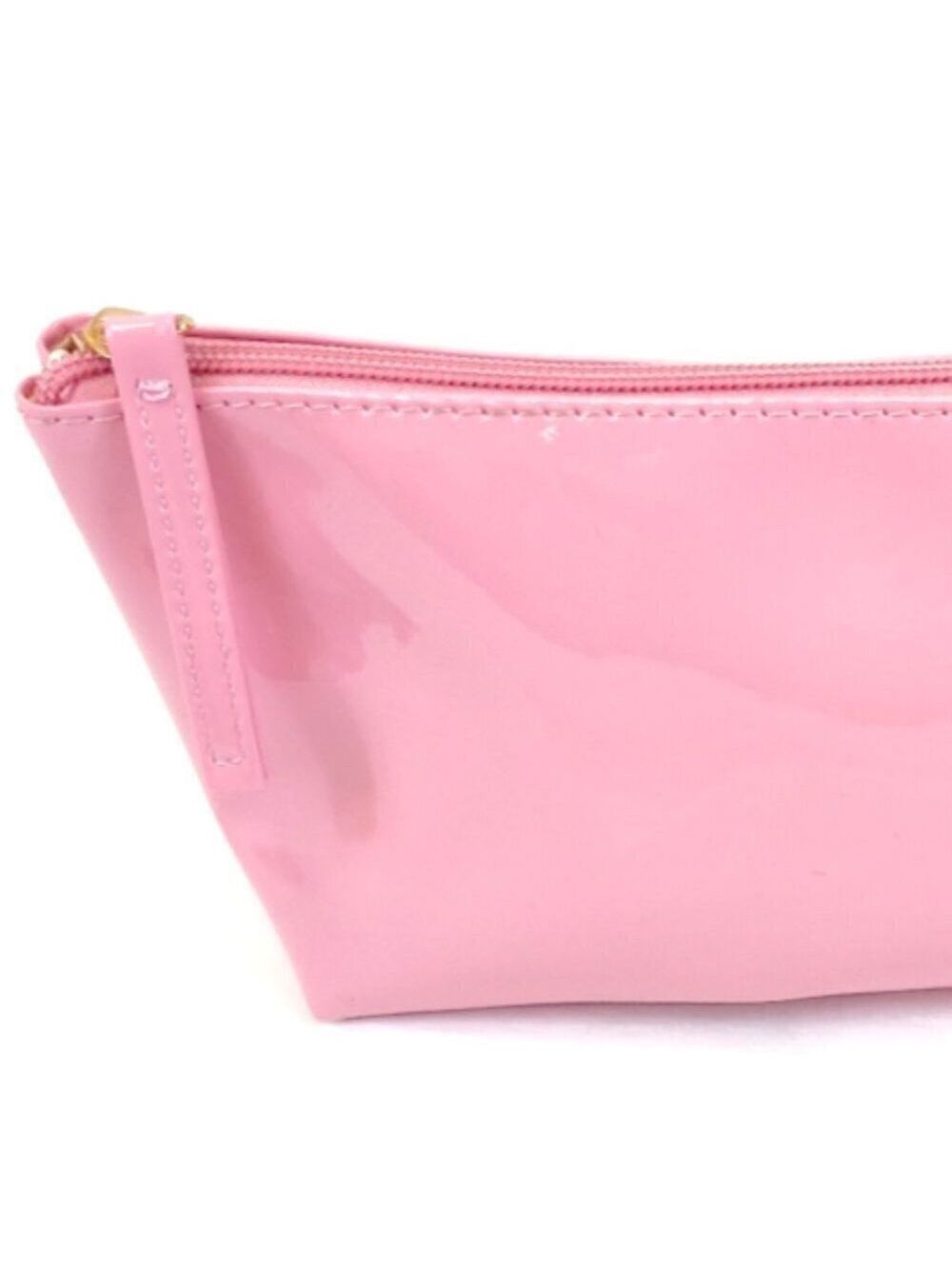 Bubble gum pink patent cosmetic bag